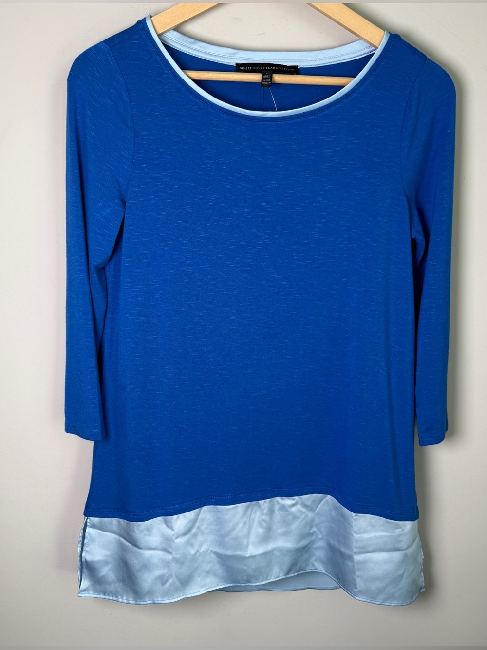 WHBM Woven Hem Tunic Royal Blue Satin Trim Coastal Chic NWT Size S